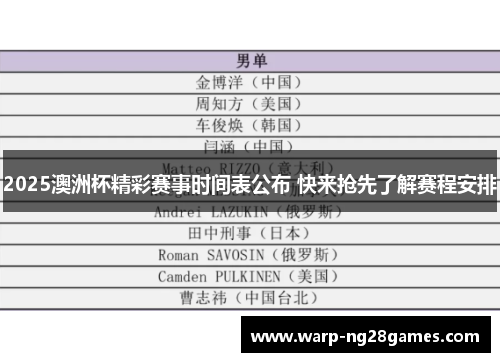 2025澳洲杯精彩赛事时间表公布 快来抢先了解赛程安排 2025澳洲杯精彩赛事时间表公布 快来抢先了解赛程安排